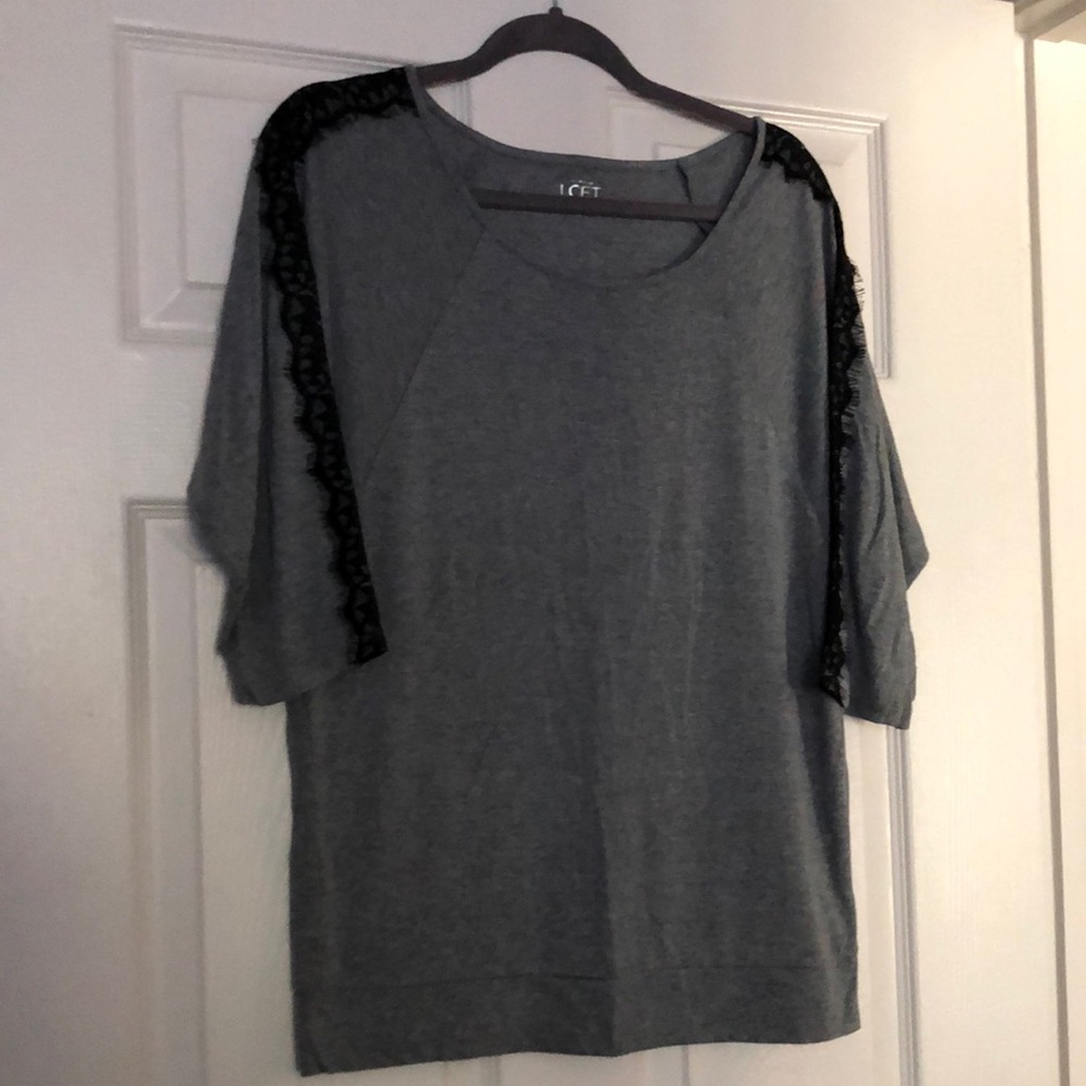 Gray Top with Black Lace Accents